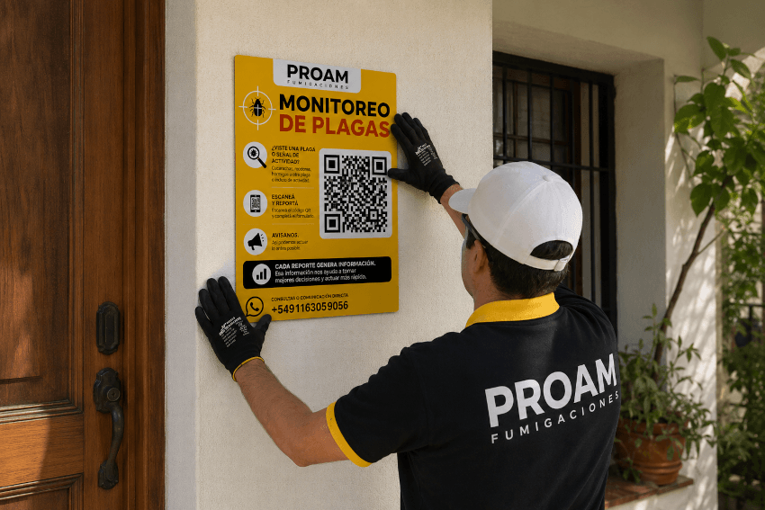 Técnico de PROAM instalando un punto de monitoreo en una vivienda